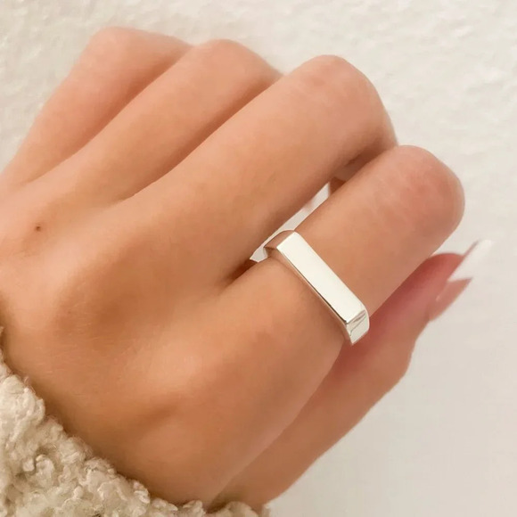 925 Sterling Silver Bar Ring Minimalist Ring Band Dainty Ring Silver Bar Ring - Picture 1 of 9